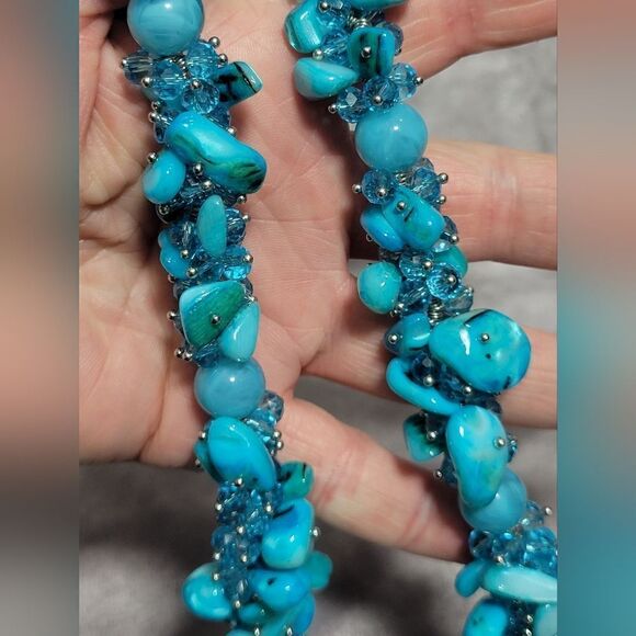 Blue Shell and Multi Gemstone Necklace - Picture 9 of 11